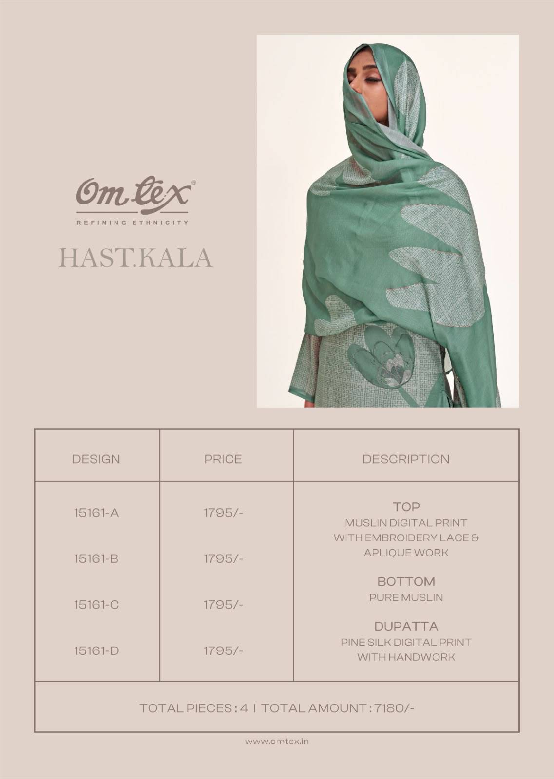 HASTKALA By Om Tex 15161A To D Series Beautiful Festive Suits Stylish Colorful Fancy Casual Wear & Ethnic Wear Muslin Dresses At